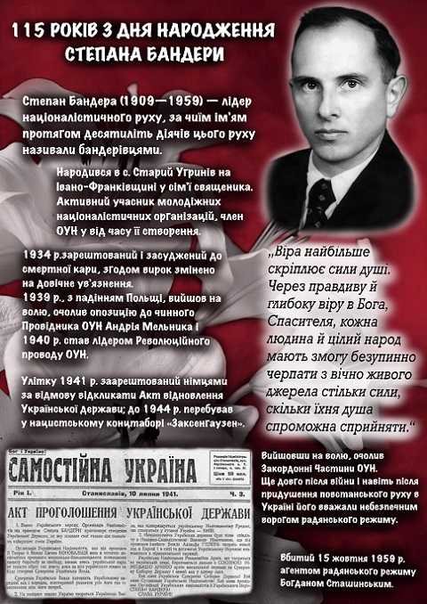До 116-ої річниці від Дня народження Степана Бандери