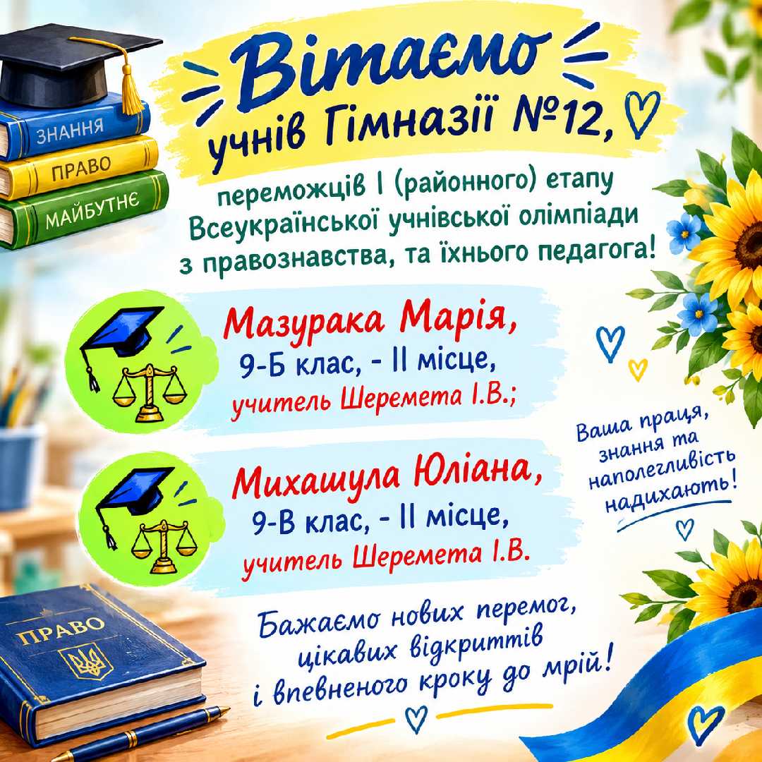 Вітаємо переможців районного етапу Всеукраїнської олімпіади з правознавства!