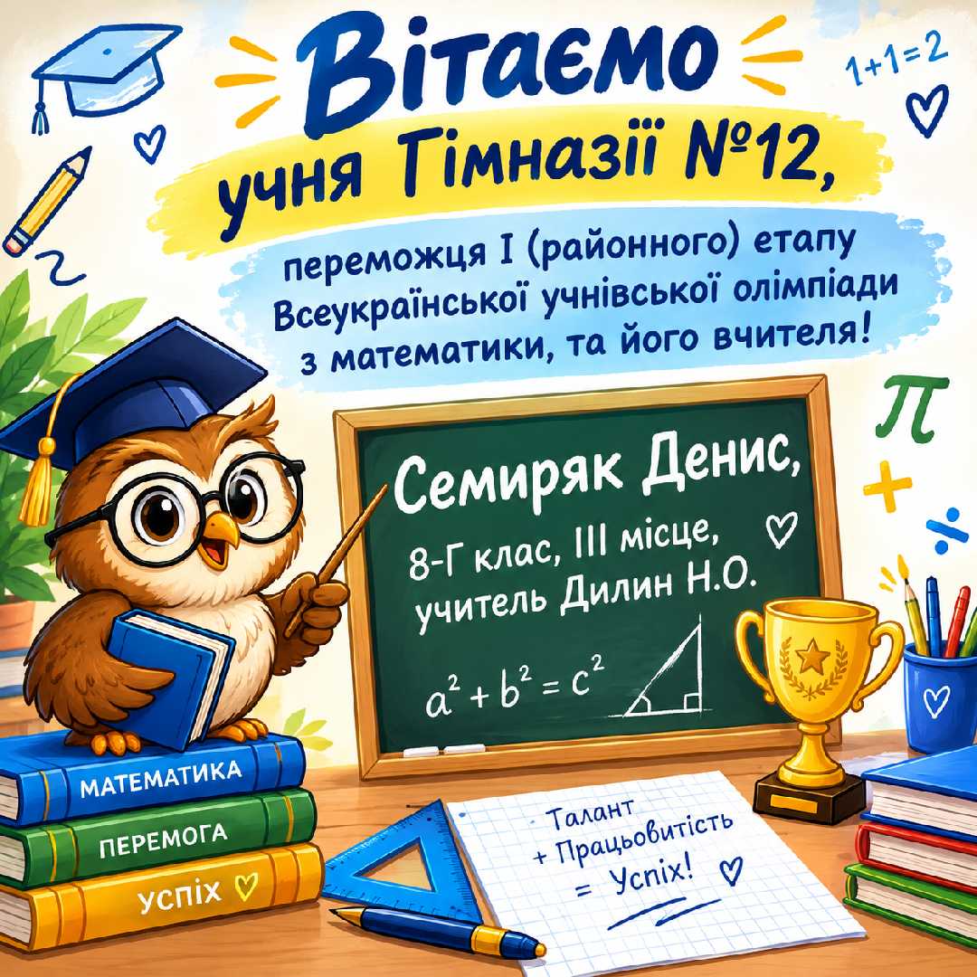 Вітаємо переможця районного етапу Всеукраїнської олімпіади з математики!