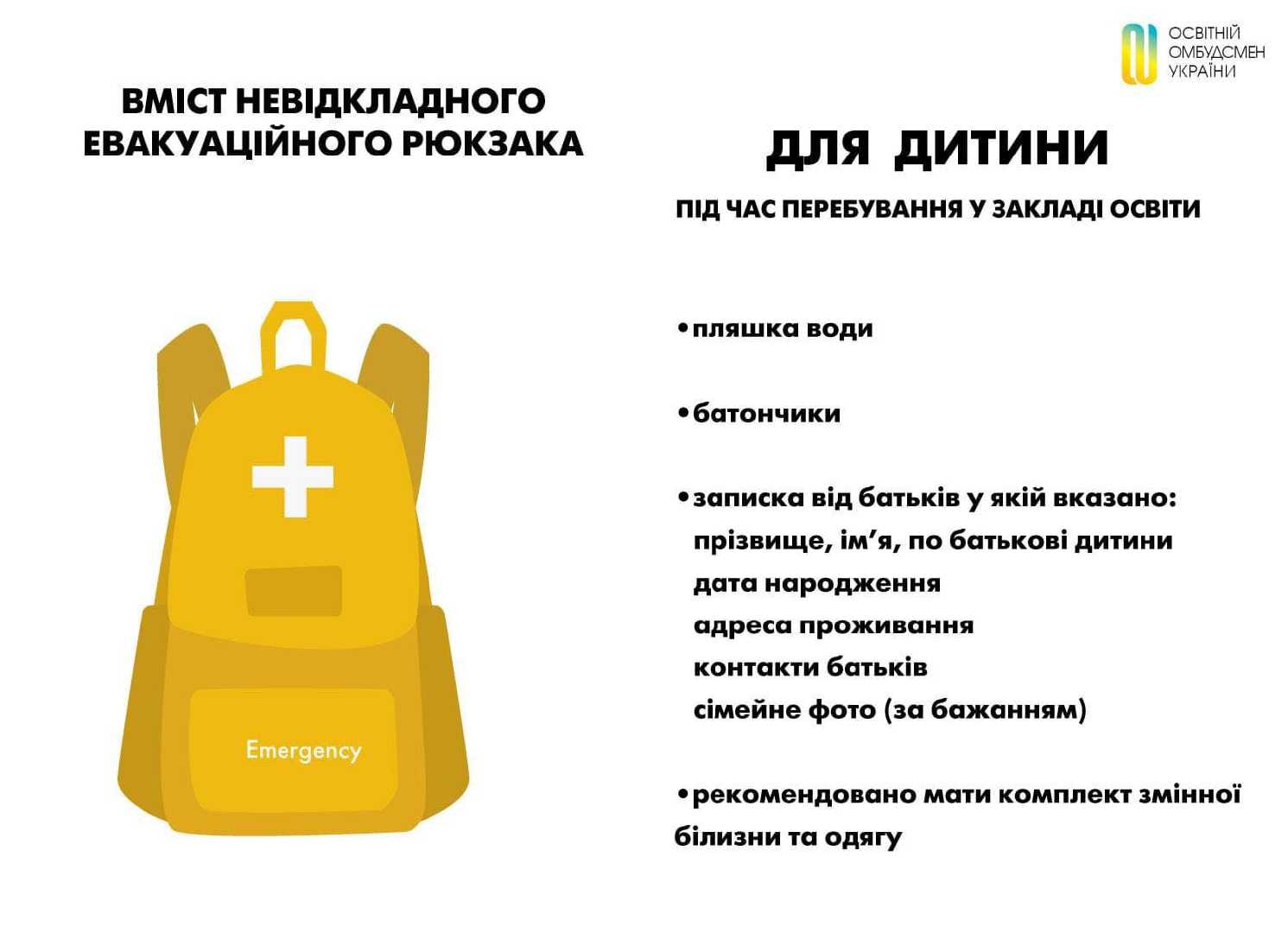 Підготуйте тривожний рюкзак для дитини!