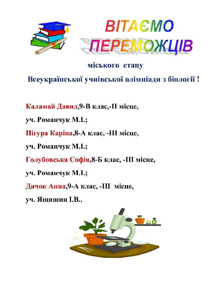 Радіємо успіхам наших учнів на міському етапі олімпіади з біології та дякуємо педагогам за наполегливу працю!