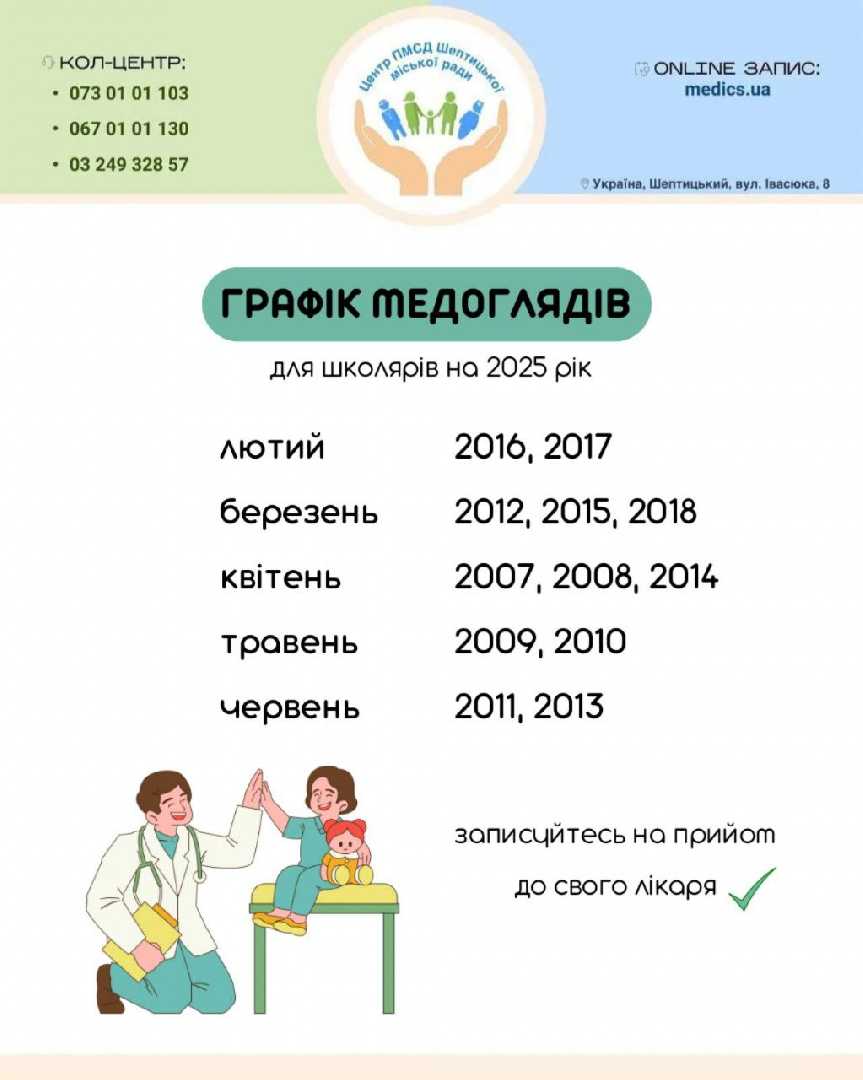 Графік медоглядів на 2025 рік